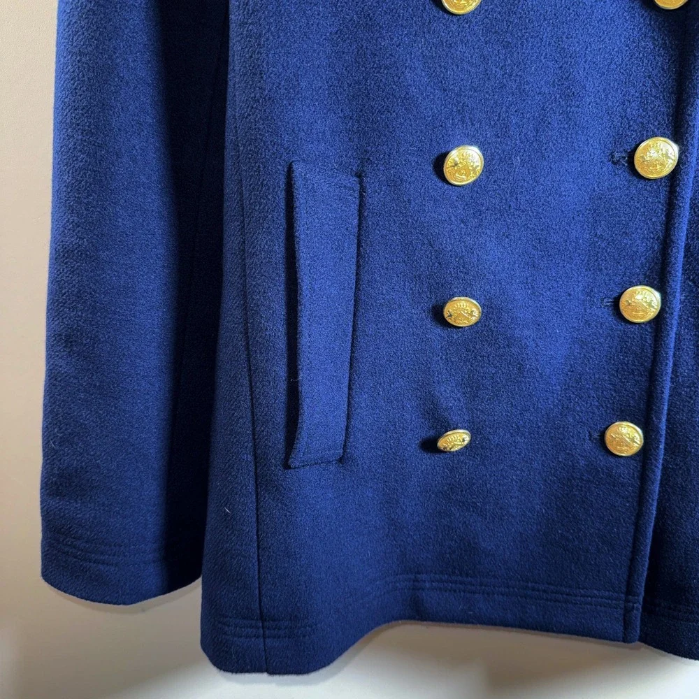 J Crew Factor Navy Wool Blend Peacoat Gold Button Double Breasted Classic Chic 2 - Picture 5 of 12